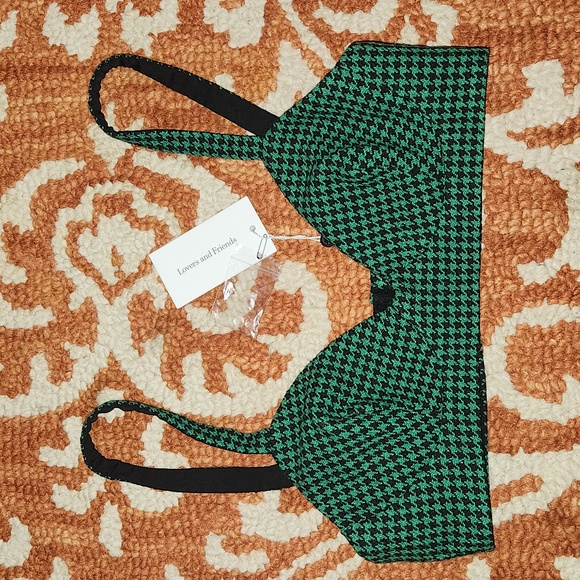 NWT Lovers + Friends Avery Bralette in Green and BlackSize Small